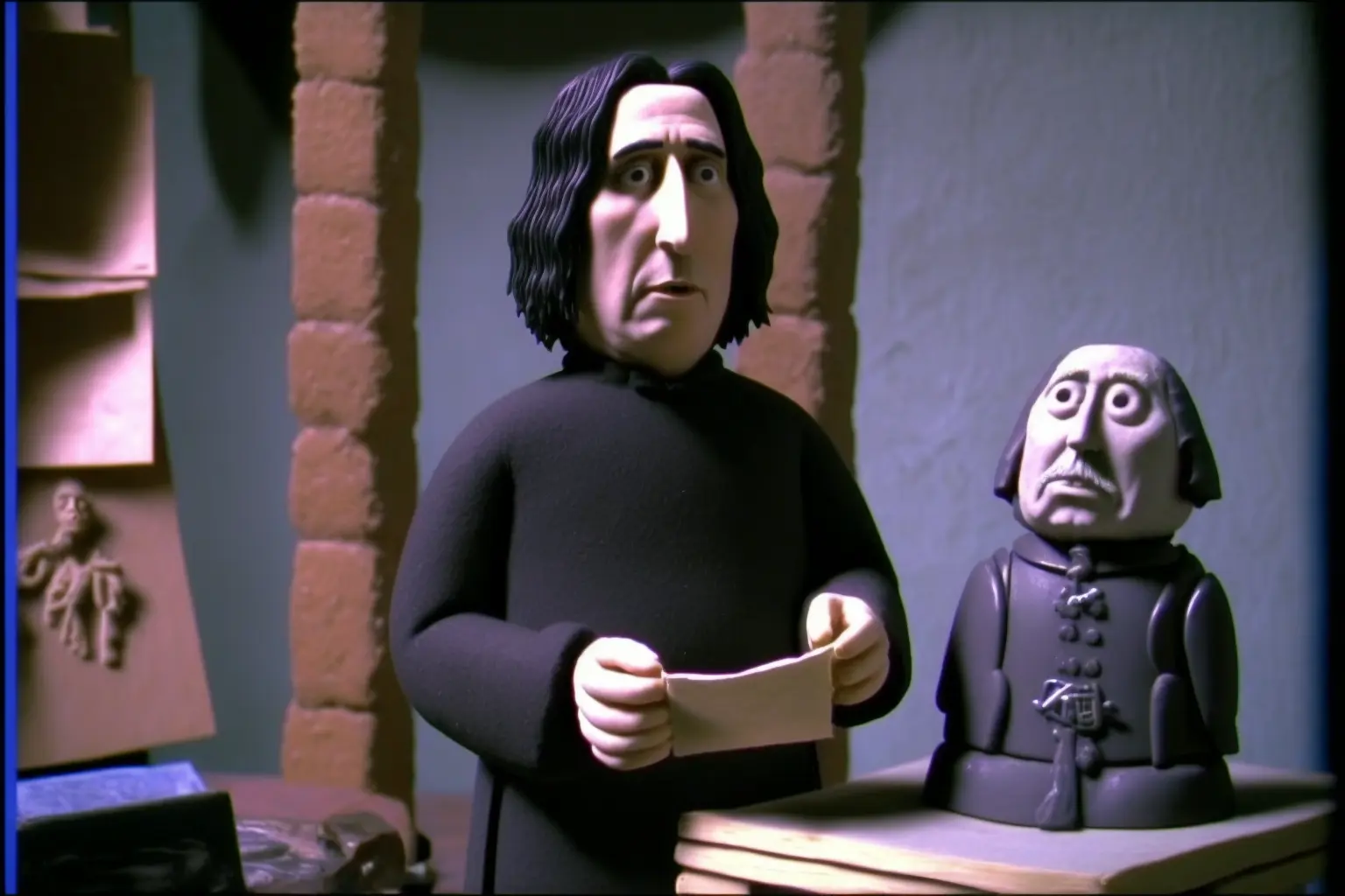 DVD screengrab from stop motion movie, claymation, Professor Snape teaching class, directed by Tim Burton